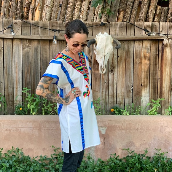 Vintage Mexican Embroidered Rooster Tunic Dress S/M - Picture 7 of 10